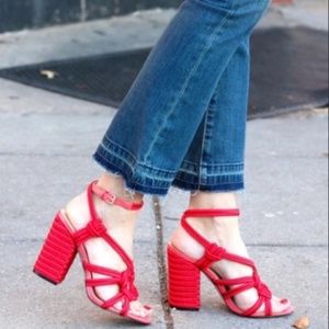 Cabi Tip Toe red chunky rope heels 9